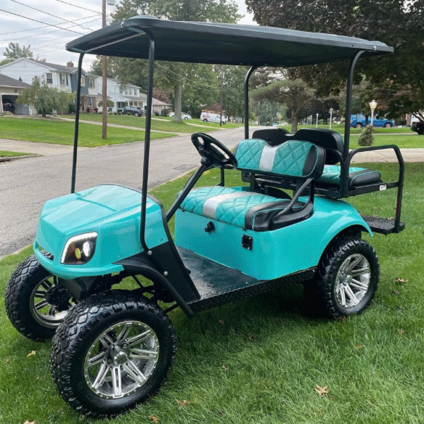 EZGO TXT Gas Powered Custom Golf Cart – 13HP Kawasaki Engine with Lift Kit, LED Lights & Turn Signals